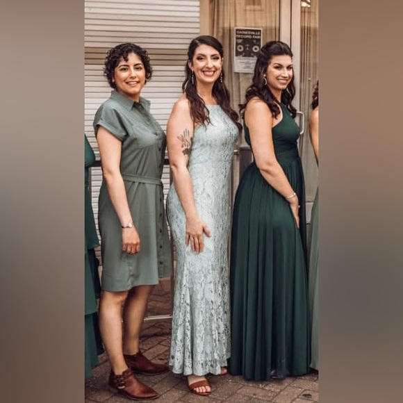 Lulu's Maxi Dress Gown sz  M Lace Green Sage Halter Every Memory Prom Mermaid - Picture 11 of 11